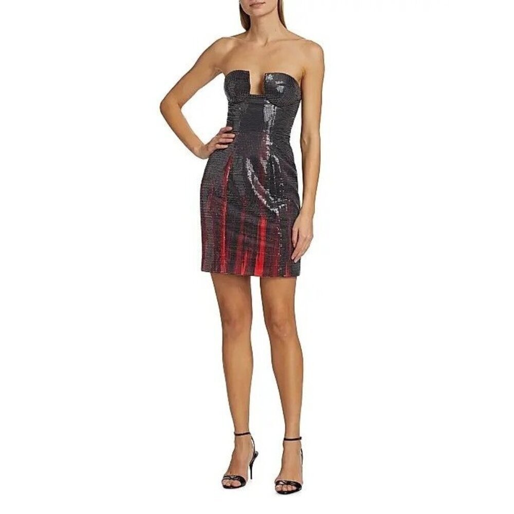 Christian Cowan Dress Strapless Sequin Flame Mini Dress Black Red US2 NWT $1,395